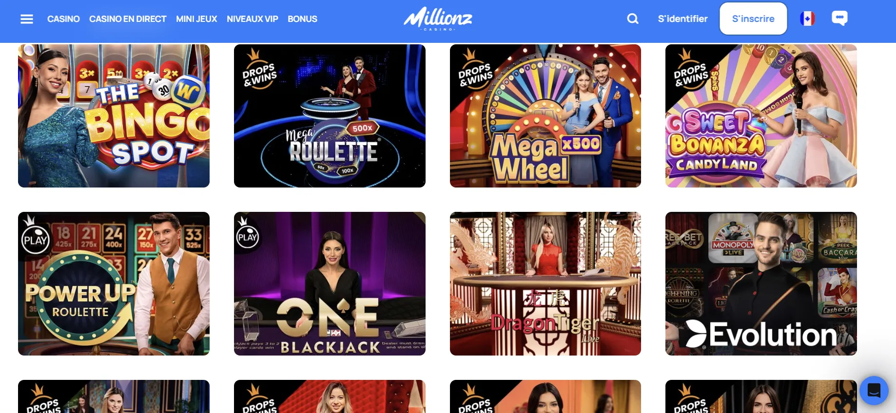 Tables de casino en direct chez Millionz Casino : roulette, blackjack et baccarat avec croupiers réels
