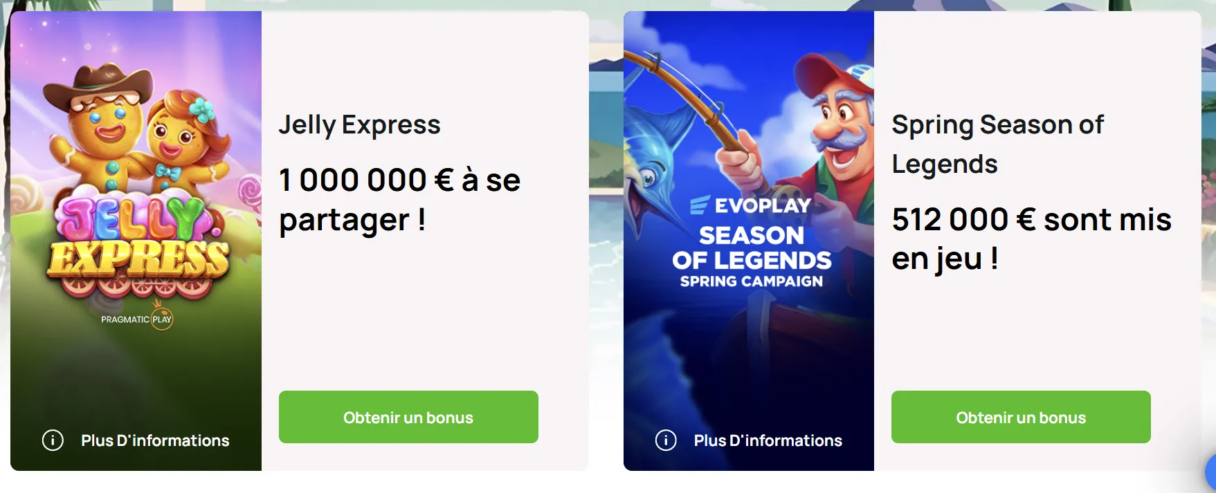 Page des promotions de Millionz Casino avec les offres hebdomadaires et le cashback